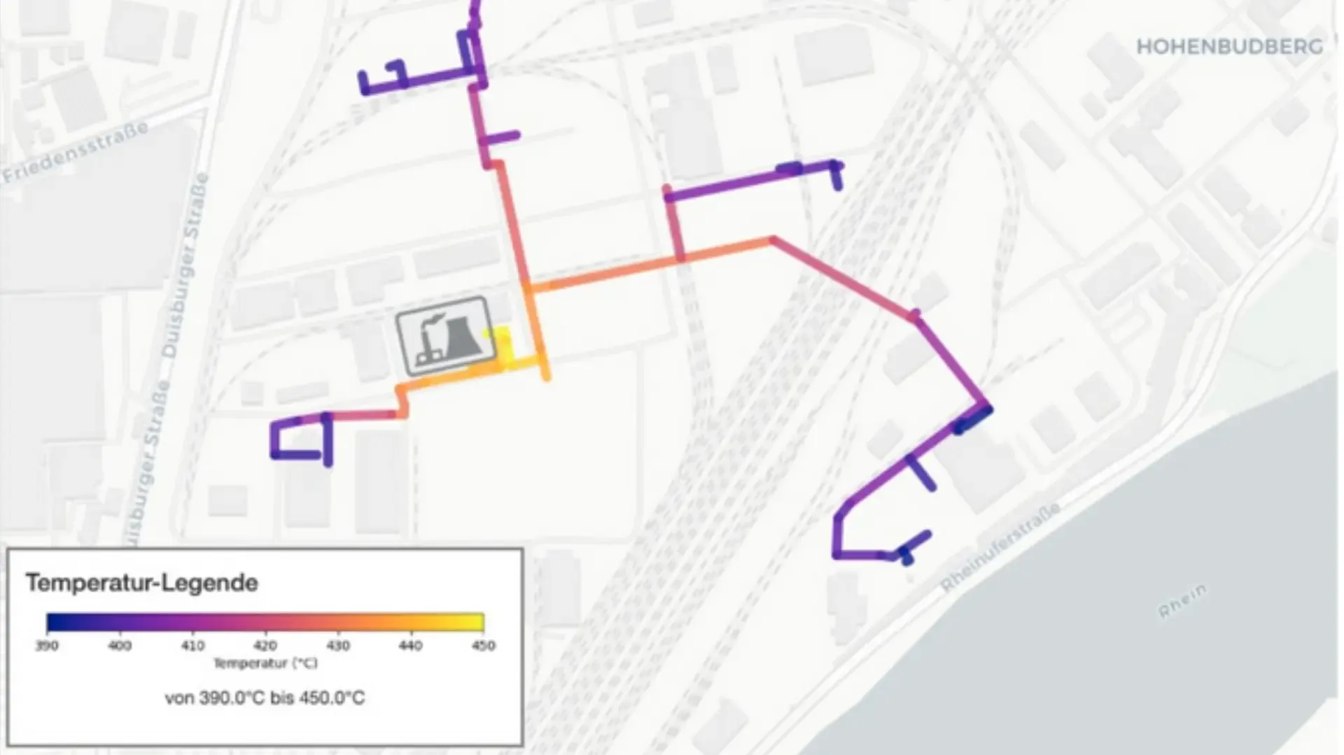 Digitaler Zwilling des Dampfnetzes mit Visualisierung der Temperaturen